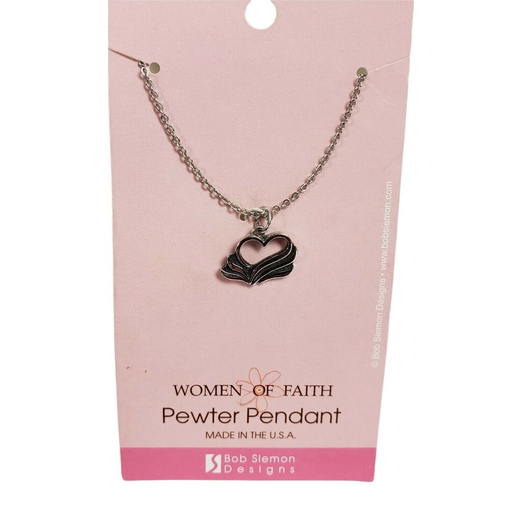 NEW!! Bob Siemon Women of Faith Pewter Pendant Heart Necklace Silver